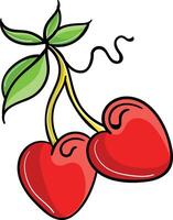 two cherries with leaves on a white background vector