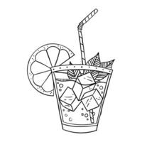 a coloring page with a drink and a slice of lemon vector
