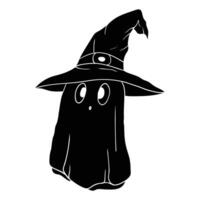 a black and white drawing of a ghost in a witch hat vector