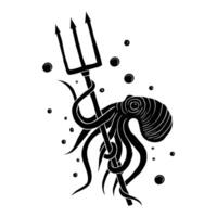 an octopus with a spear and tentacles on a white background vector