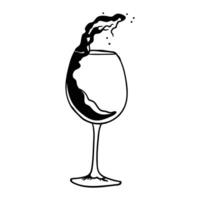 a black and white drawing of a wine glass with a splash of wine vector