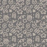 Seamless abstract doodle pattern with beige hand-drawn shapes on a gray background, perfect for wallpapers, textiles, packaging, branding, and digital designs vector