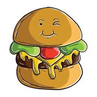 a cartoon hamburger with cheese and lettuce vector