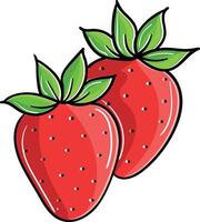 two strawberries with leaves on them vector