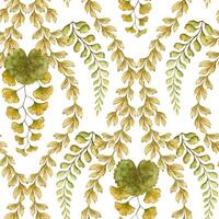 Fern leaves seamless pattern on white background. Hand drawn watercolor botanical surface with textured prehistoric foliage. Perfect for the use of ecological material and sustainable designs. vector