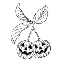 two pumpkins with faces on them are shown in this coloring page vector