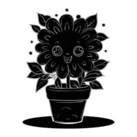 a black and white illustration of a flower pot with a face vector
