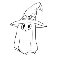 a ghost with a witch hat coloring page vector