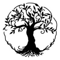 a black and white silhouette of a tree with roots vector