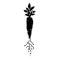 black and white illustration of a carrot with roots vector
