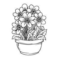 a flower pot with flowers in it coloring page vector
