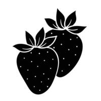 two strawberries are shown in black and white vector