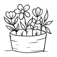 a flower pot with flowers in it coloring page vector