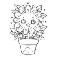 a coloring page with a flower in a pot vector