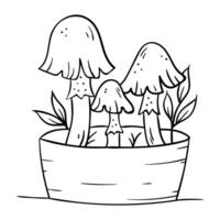 mushrooms in a pot coloring page vector
