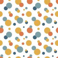 Colorful circles seamless pattern isolated on white background. Blue, yellow and terracotta minimalist shapes illustration. vector