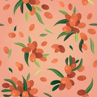 Sea buckthorn berries and leaves pattern vector