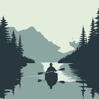 Serene Canoeing on a Quiet Lake Illustration vector