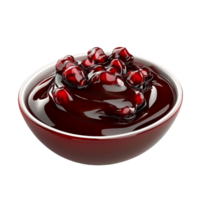 A bowl of chocolate sauce with cherries in it png