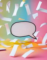 Bright Colorful Background with Paper Strips and Empty Speech Bubble for Communication Concept photo