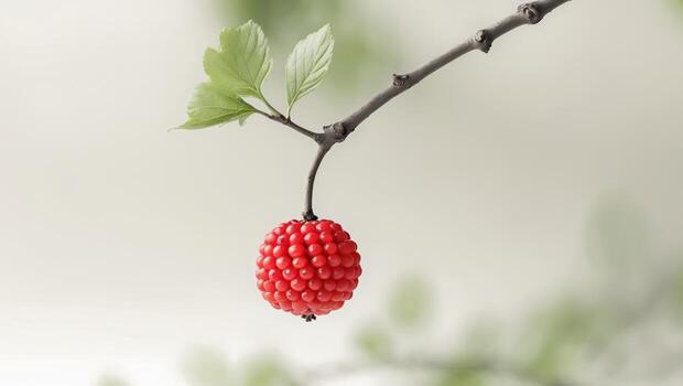 Single Red Berry on a Branch Sharp focus on the berry hazy fores photo