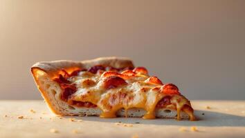 Delicious Pizza Slice with Gooey Cheese in Daylight photo