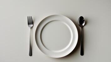 there is a plate with a fork and a spoon on it photo