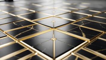 a close up of a black and gold tiled floor photo