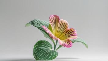 a close up of a plant with a pink and yellow stripe photo