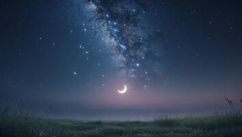The milky way and the moon over a field photo
