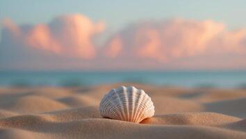 Shell on the beach at sunset photo