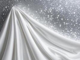 Elegant White Fabric with Silver Glitter Sparkle Festive Background photo