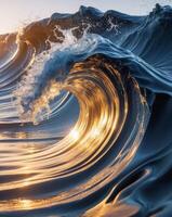 Fluid dynamics displayed in a stunning wave formation with a blend of dark and golden tones photo