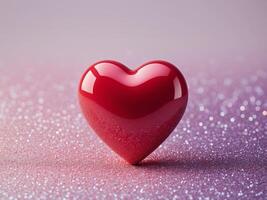 Shiny red heart celebrating valentine's day on glitter background photo