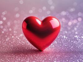 Shiny red heart celebrating valentine's day on glitter background photo
