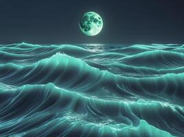 A full moon over the ocean with waves photo