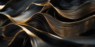 abstract texture with wavy lines in gold and black colors photo
