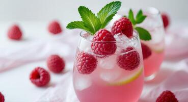 Raspberry lemonade with mint leaves photo