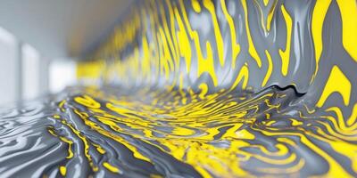 A yellow and black abstract pattern on a wall photo