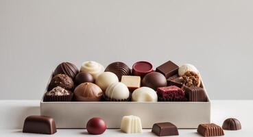Assorted Chocolate Box with Various Shapes and Textures of Treats photo