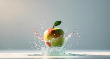 An apple is splashing into the water photo