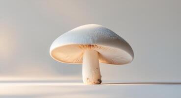 White Mushroom Features Gills and Unique Texture on Neutral Background photo