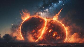 Two large balls of fire are exploding in the air photo