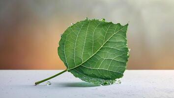 A green leaf with water droplets on it photo