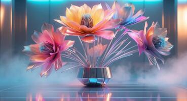 A vase with flowers in it on a table photo