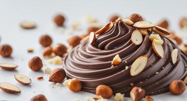 Rich and Creamy Chocolate Swirl with Almonds and Hazelnuts Creating an Appealing Food Background for Desserts and Culinary Creations. photo