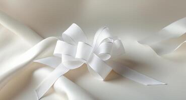 Elegant White Ribbon Bow on Soft Background for Decorative Use. photo