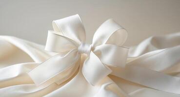 Elegant White Ribbon Bow on Soft Background for Decorative Use. photo