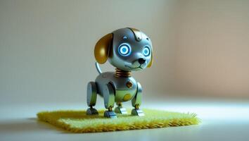 A robot dog sitting on a green mat photo