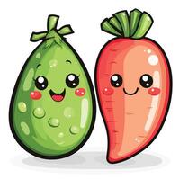A Cute of Carrot and Pea Vegetable Cartoon vector
